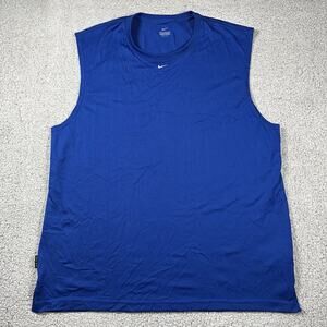 Nike Tank Top Men L Blue Dri-Fit Sleeveless Basketball Vintage Center Swoosh